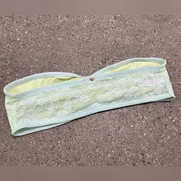 Victoria Secret PINK Neon Green Lace Bandeau Strapless Tube Bralette Bra Large - Picture 4 of 6